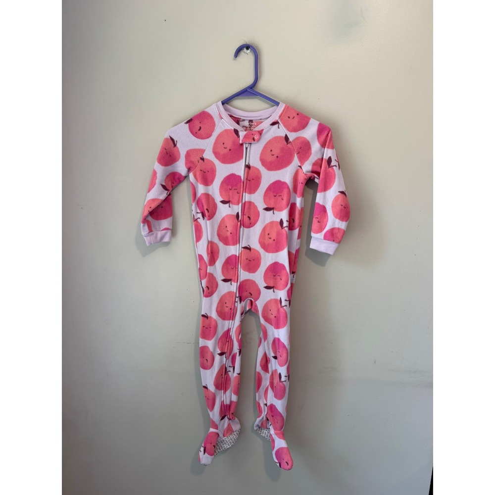 Carters Child of Mine Girls Pink Peach Fleece Footed Pajamas Sleeper 5T 5A 1682